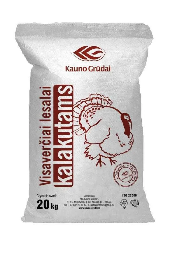 Kalkunite täissööt 0-5n. P12 20kg KAUNO GRUDAI P12